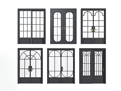 French Retro Double Door Double Door Swing Door 3d model