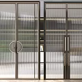 Three Panel Modern Glass Doors With Metal Frames Vertical Stripes And Handles 3d model
