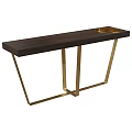 Elegant Modern Console Table With Dark Wooden Top Golden Metal Legs Circular Tray