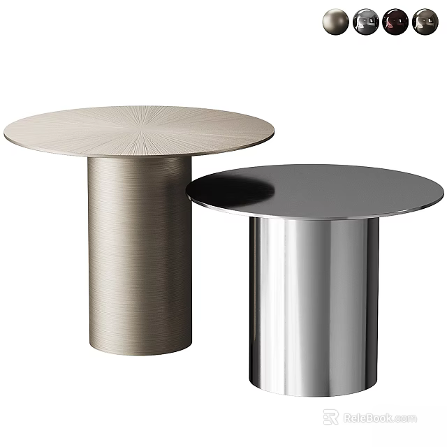 Modern Round Dining Tables With Brushed Gold And Silver Cylindrical Legs 3d model