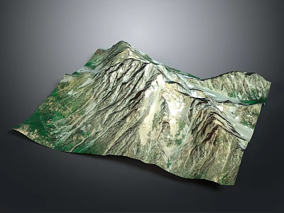 Natural Mountain Landscape 3D Terrain Model With Green Vegetation And White Rocky Peaks 3d model