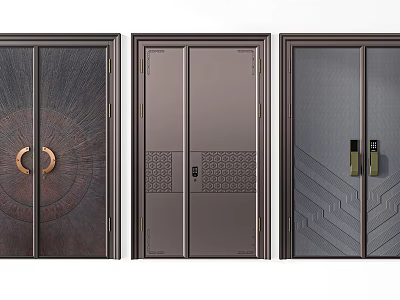 Modern Double Doors Design With Decorative Rings Geometric Patterns And Handles 3d model
