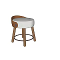 Modern Upholstered Stool With Light Colored Seat And Brown Wooden Backrest