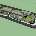 Scenic Urban Park Landscape With Cherry Trees Green Lawns Curved Paths And White Buildings