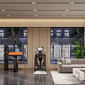 Modern Hotel Lobby Interior With Marble Reception Desk Pendant Lights And Wall Art