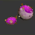 Two Cartoon Pufferfish Characters With Pink White Bodies Spikes And Orange Fins