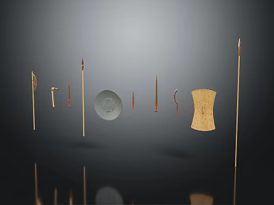 Ancient Traditional Weapons Collection With Spears Shield Knives And Arrowheads 3d model