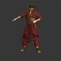 Red Robed Pirate Character With Parrot Creature Standing In Dark Setting