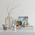 Decorative Ornaments Set with Clear Vase Twigs Candles Gray Bowl Books and Pears