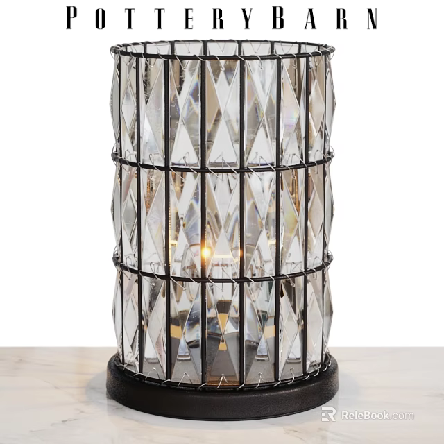 Elegant Modern Table Lamp With Diamond Cut Transparent Glass And Black Metal Frame Illuminated Design 3d model 