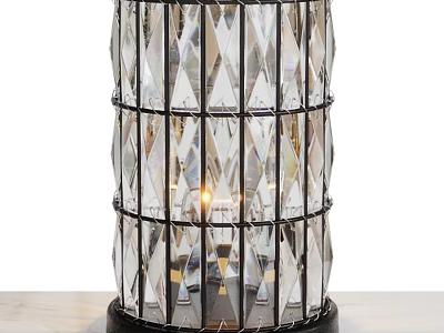 Elegant Modern Table Lamp With Diamond Cut Transparent Glass And Black Metal Frame Illuminated Design 3d model