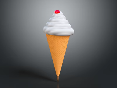 Delicious Vanilla Ice Cream Cone With Swirled White Cream And Red Cherry Top 3d model