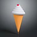 Delicious Vanilla Ice Cream Cone With Swirled White Cream And Red Cherry Top