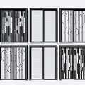 Modern Sliding Doors with Various Designs Black Frames White Panels and Geometric Patterns 3d model
