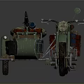 Vintage Classic Motorcycle With Sidecar And Retro Metallic Green Design