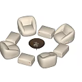 Modern White Sofa Set With Round Armchairs Ottomans And Coffee Table