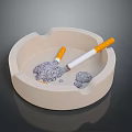 White Ashtray For Home Use With Cigarettes And Ash Inside 3d model