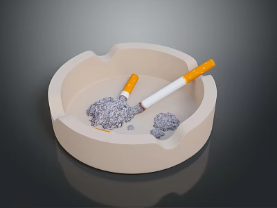 White Ashtray For Home Use With Cigarettes And Ash Inside 3d model