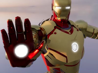 Iron Man Game Movie Character With Gold Red Armor And Glowing Palm Energy Ball 3d model