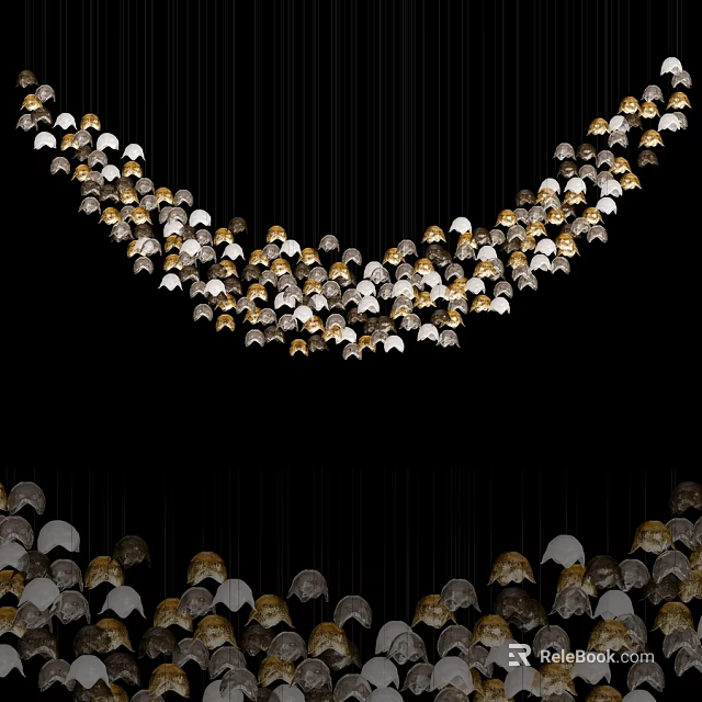 Modern Gold And Silver Hanging Chandelier With Decorative Petal Shaped Design 3d model 