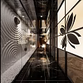 Modern Store Front Desk Design With Grid Screen Decorative Fish Art And Marble Countertop