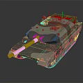 Military Tank With Camouflage Paint Main Gun Barrel Turret And Armored Tracks