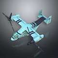 Light Green Twin Propeller Military Transport Airplane With Striped Wings And Side Logo