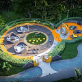 Modern Outdoor Children's Playground Design With Circular Layout Greenery And Play Equipment