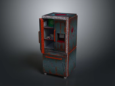Vintage Red Green Storage Cabinet With Open Doors Drawers And Distressed Finish 3d model