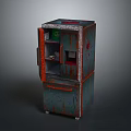 Vintage Red Green Storage Cabinet With Open Doors Drawers And Distressed Finish