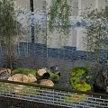Elegant Garden Ornament With Brick Wall Small Trees And Water Feature