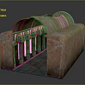 Detailed Red Brick Historical Architectural Model With Arched Doorways Columns And Corridor Structure