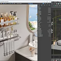 Wall Mounted Bathroom Shelf with Organized Toiletries and Hanging Towel