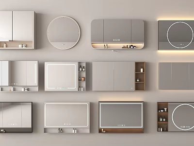 Various Modern Bathroom Mirrors With Different Designs Lighting And Storage Features 3d model