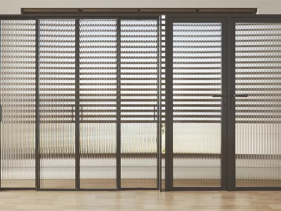 Modern Sliding Doors With Louvered Glass Panels And Wooden Frames 3d model
