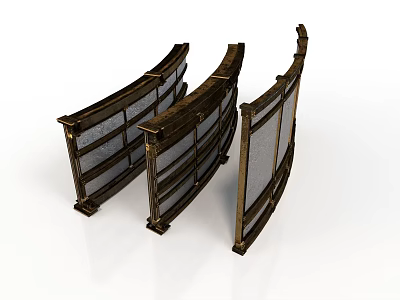 Traditional Curved Decorative Screens With Wooden Frames And Glass Panels For Interior Design 3d model