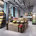 Twelve Mart Grocery Store With Colorful Decor Wooden Shelves And Fresh Produce