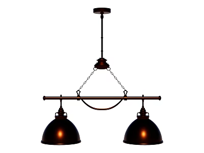 Modern Industrial Two Light Chandelier With Black Shades Metal Frame And Chain 3d model
