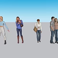 Group of People in Casual Clothing with Various Hairstyles and Standing Poses