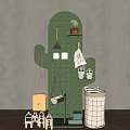 Cactus Shaped Wall Decor With Hooks Shelves And Decorative Items For Room 3d model
