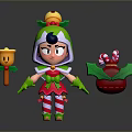 Christmas Themed Cartoon Character With Bell Candy Cane And Holly Decorations
