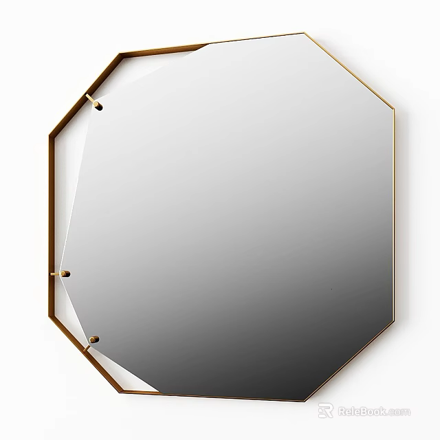 Octagonal Mirror With Gold Frame And Sleek Modern Design For Home Decor 3d model 