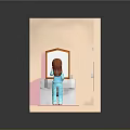 Bathroom Interior With Girl Washing Hands At Sink Mirror Window And Red Rug