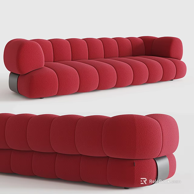 Red Modern Sectional Sofa With Rounded Padded Modules And Metal Legs 3d model