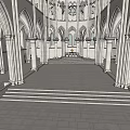 Detailed Gothic Church Interior Featuring High Arches Stone Columns And Altar With Cross