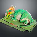 Green Dinosaur Model With Colorful Head Resting On Green Base Platform 3d model