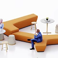 Modern Modular Sofa and Coffee Table Set with Orange Green Seats and Round Side Tables