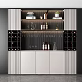 Modern Wine Cabinet With Glass Doors Wine Bottles Glasses And Lighting