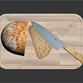 Fresh Sliced Bread On Wooden Cutting Board With Sharp Kitchen Knife
