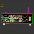 Black Electronic Audio Amplifier With Knobs Buttons Green Indicator Lights Circuit Patterns And Antenna